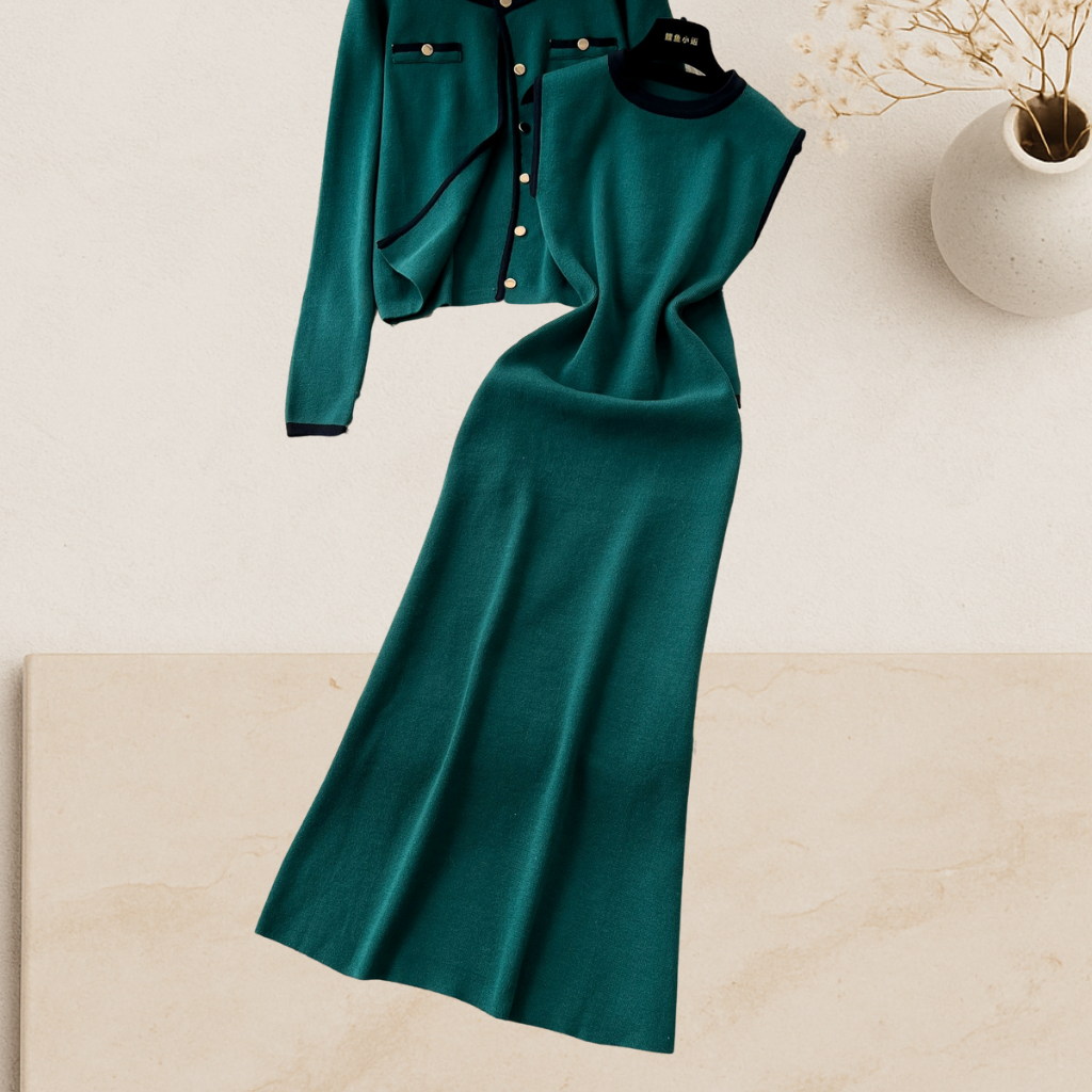 The Colette Set – Maxi Knit Dress & Cardigan Duo