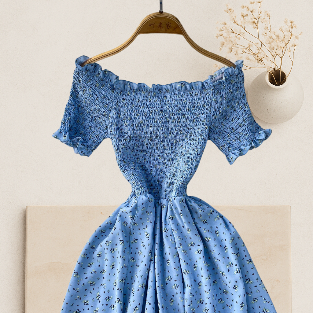 Celestia- Off-Shoulder Floral Midi Dress
