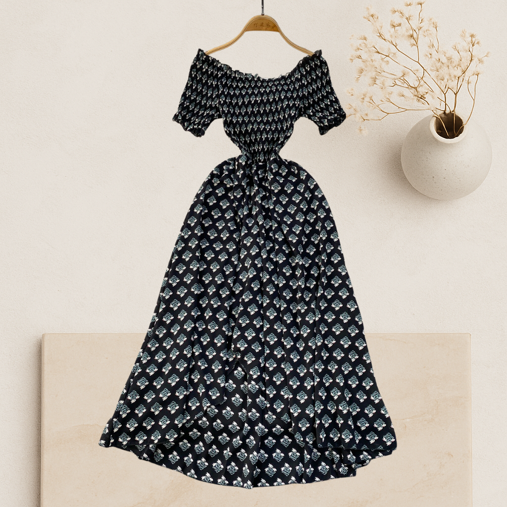 Celestia- Off-Shoulder Floral Midi Dress