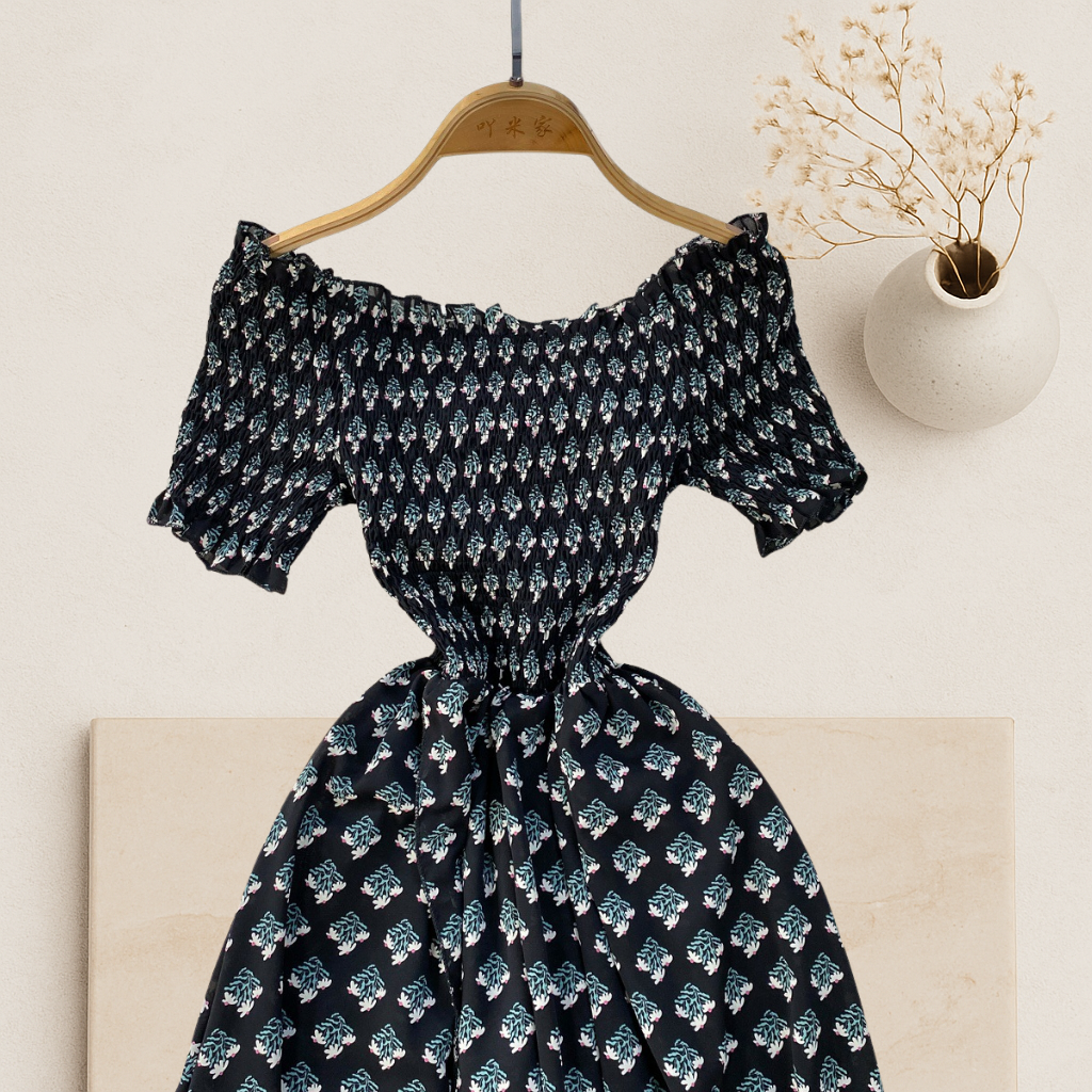 Celestia- Off-Shoulder Floral Midi Dress
