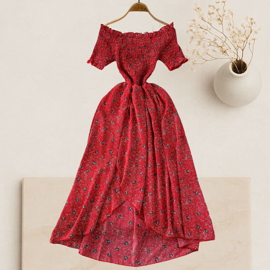 Celestia- Off-Shoulder Floral Midi Dress