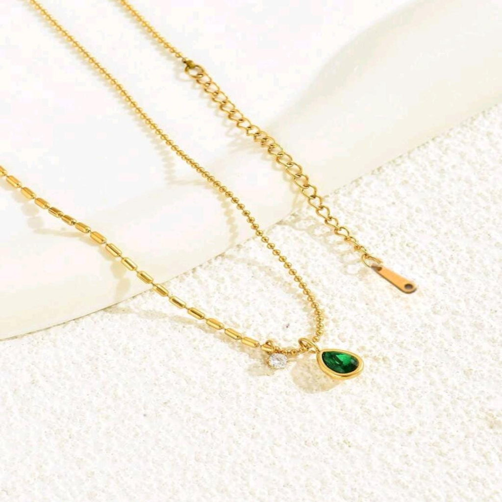 Emerald Glow Pendant – 18k Gold Plated Necklace Minimalist Necklace