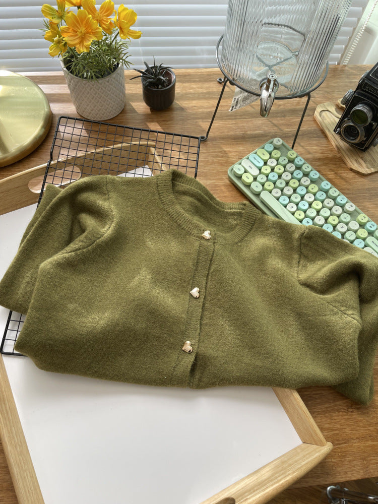 Amour Heart-Button Cardigan – Soft Knit