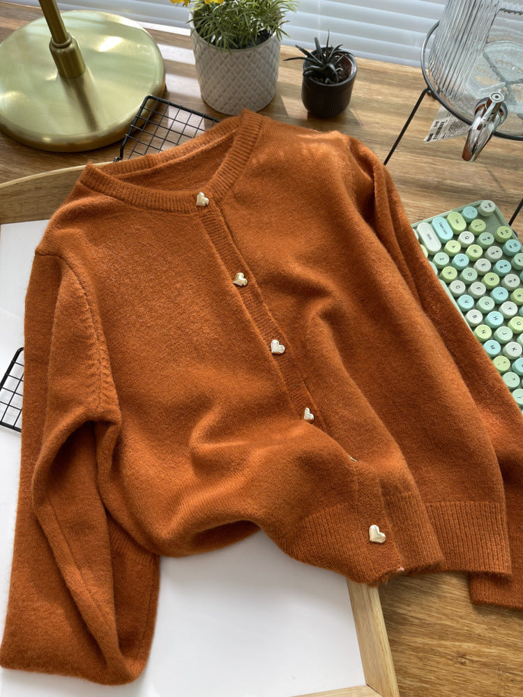 Amour Heart-Button Cardigan – Soft Knit