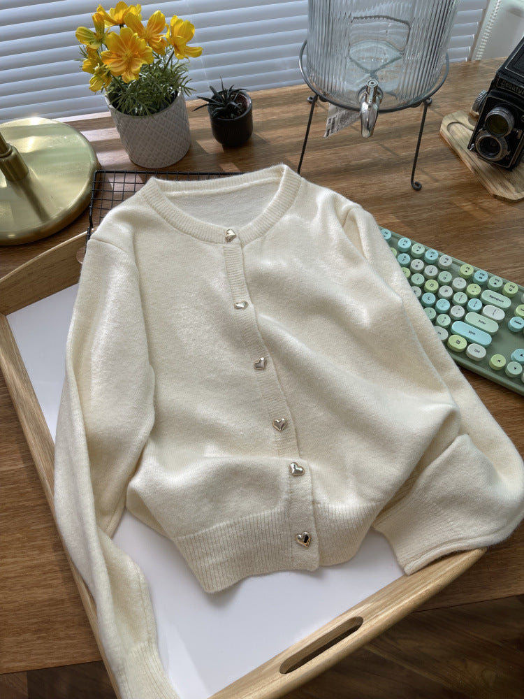 Amour Heart-Button Cardigan – Soft Knit