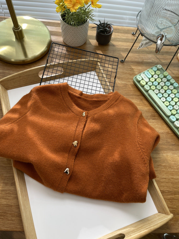 Amour Heart-Button Cardigan – Soft Knit