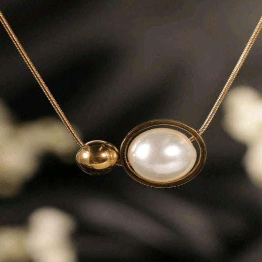 Luna Orb Necklace – Shiny Faux Pearl With Stainless Steel Necklace