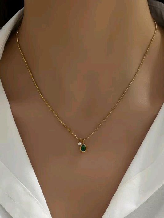 Emerald Glow Pendant – 18k Gold Plated Necklace Minimalist Necklace