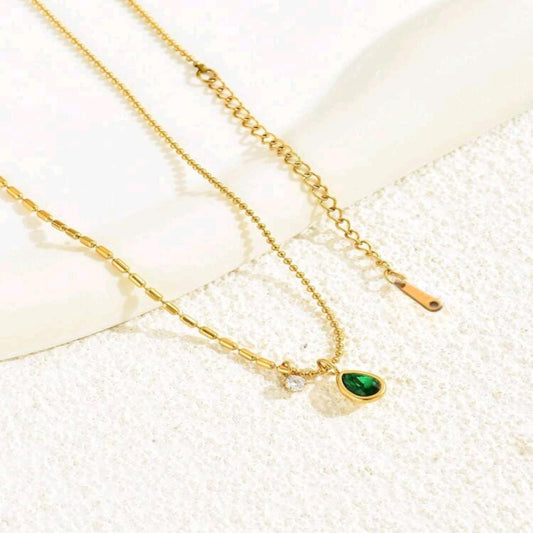 Emerald Glow Pendant – 18k Gold Plated Necklace Minimalist Necklace